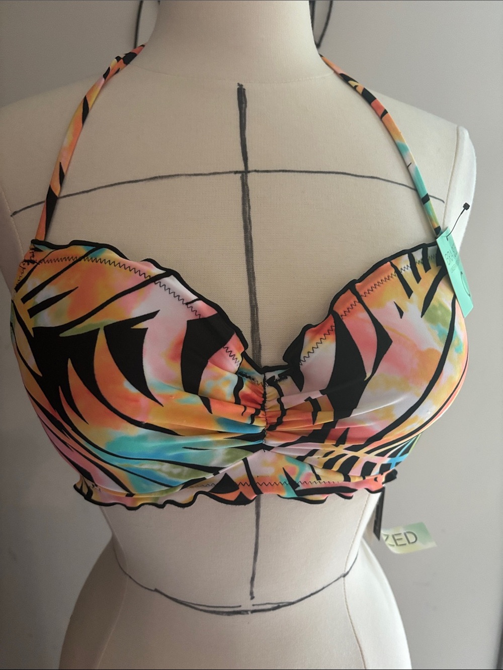 Multicolor Tropical Print Halter Bikini Top